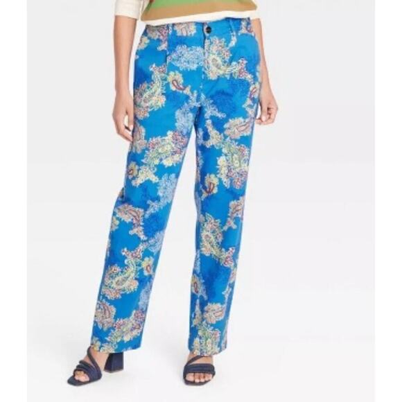 Houston White X Target Adult Blue Floral Chino Pleated Cotton Stretch Pants XL - Picture 1 of 9